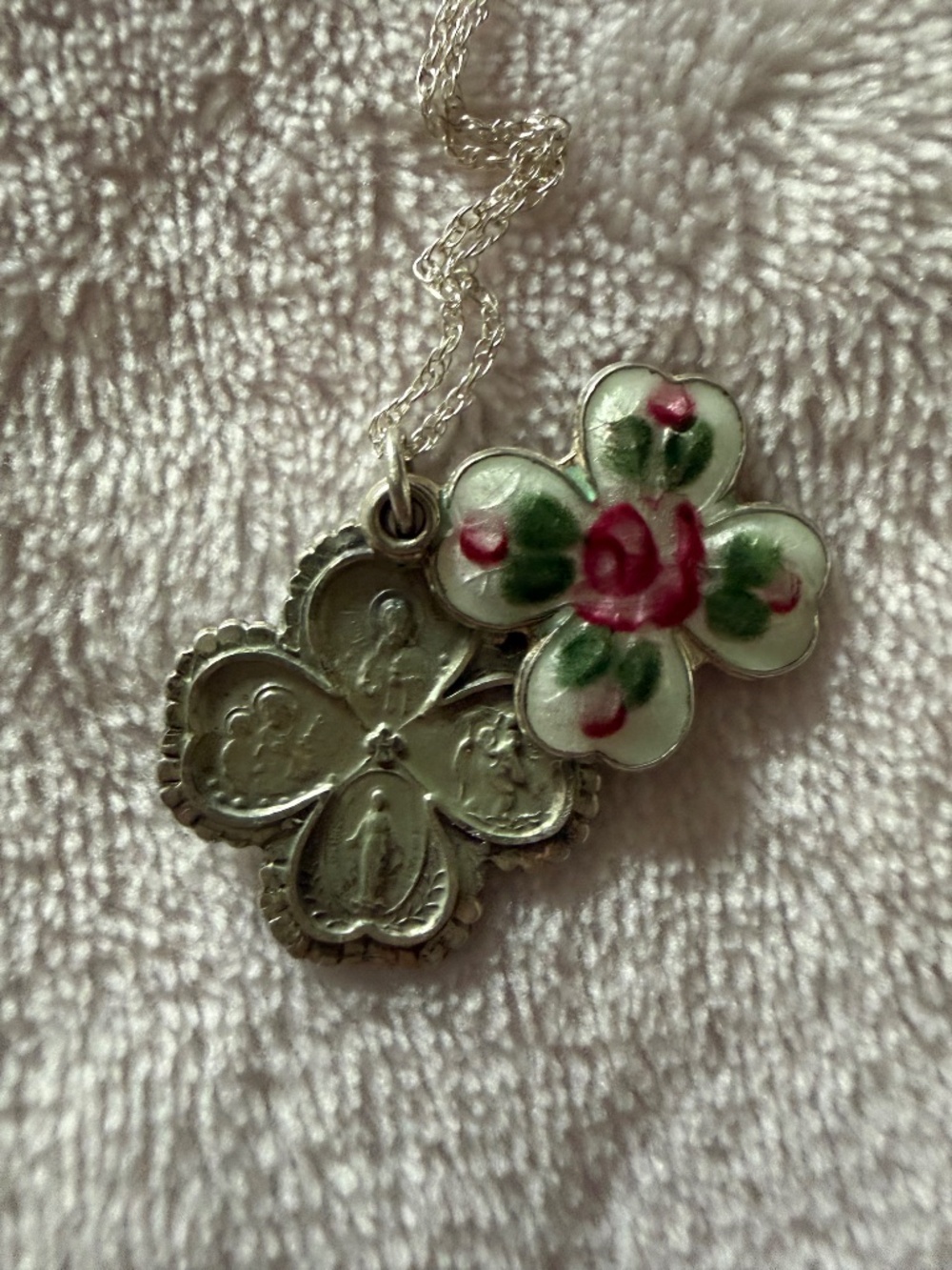 Vintage Sterling Silver & Guilloche Slide Cross Pendant